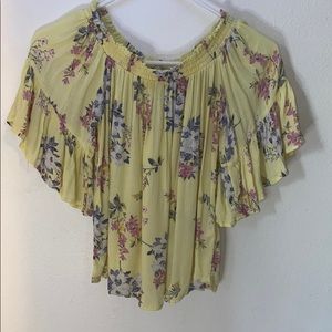 Hollister Yellow Floral Off-The-Shoulder-Shirt